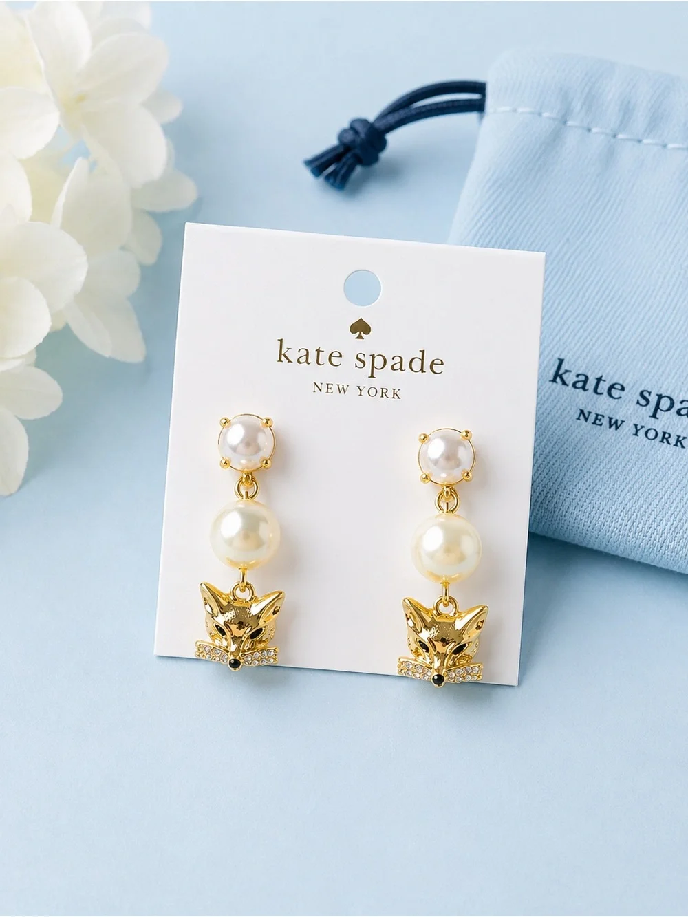 kate spade Gold Fox Pearl Drop Earrings - White